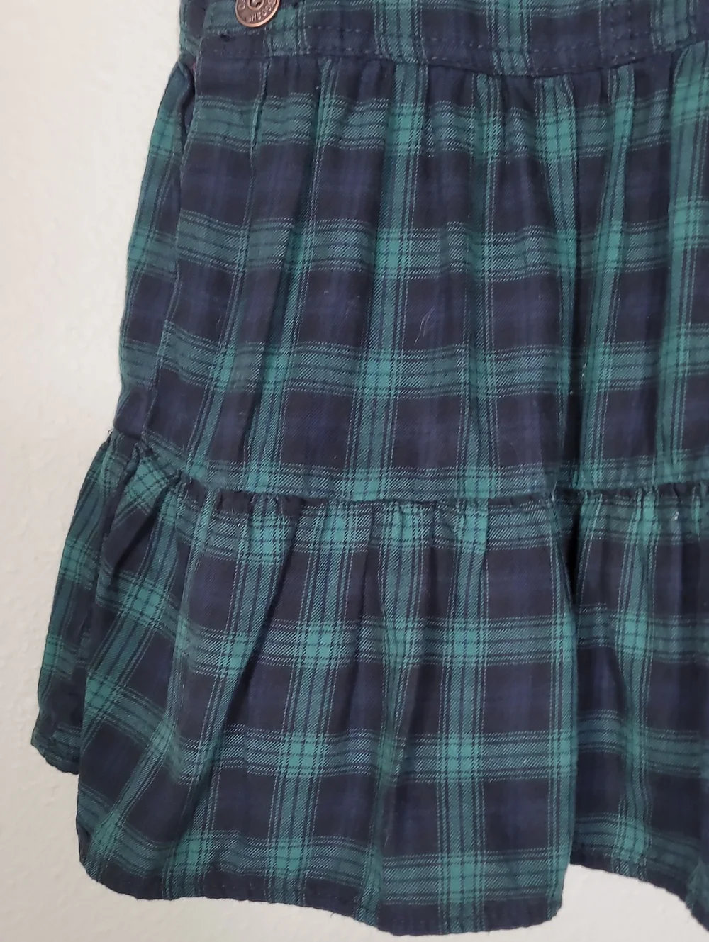 OshKosh Bgosh Plaid Jumper Overall Dress Size 5t Green Navy Preppy Girls Kids
